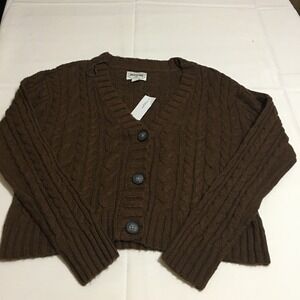 American Eagle Cardigan Sweater Women Small Brown Cable Knit Button Front NWT